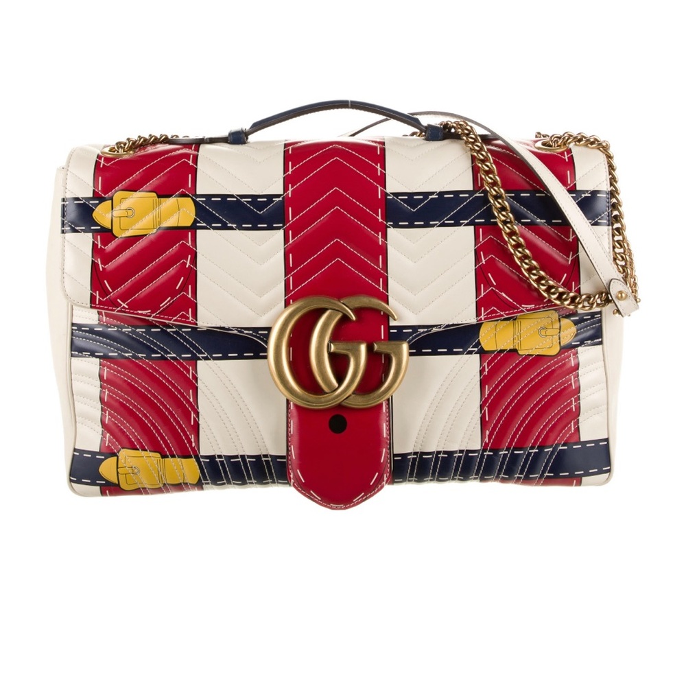 GUCCI Matelasse Trompe L'Oeil Print Mini GG Marmont Chain Wallet UNUSED